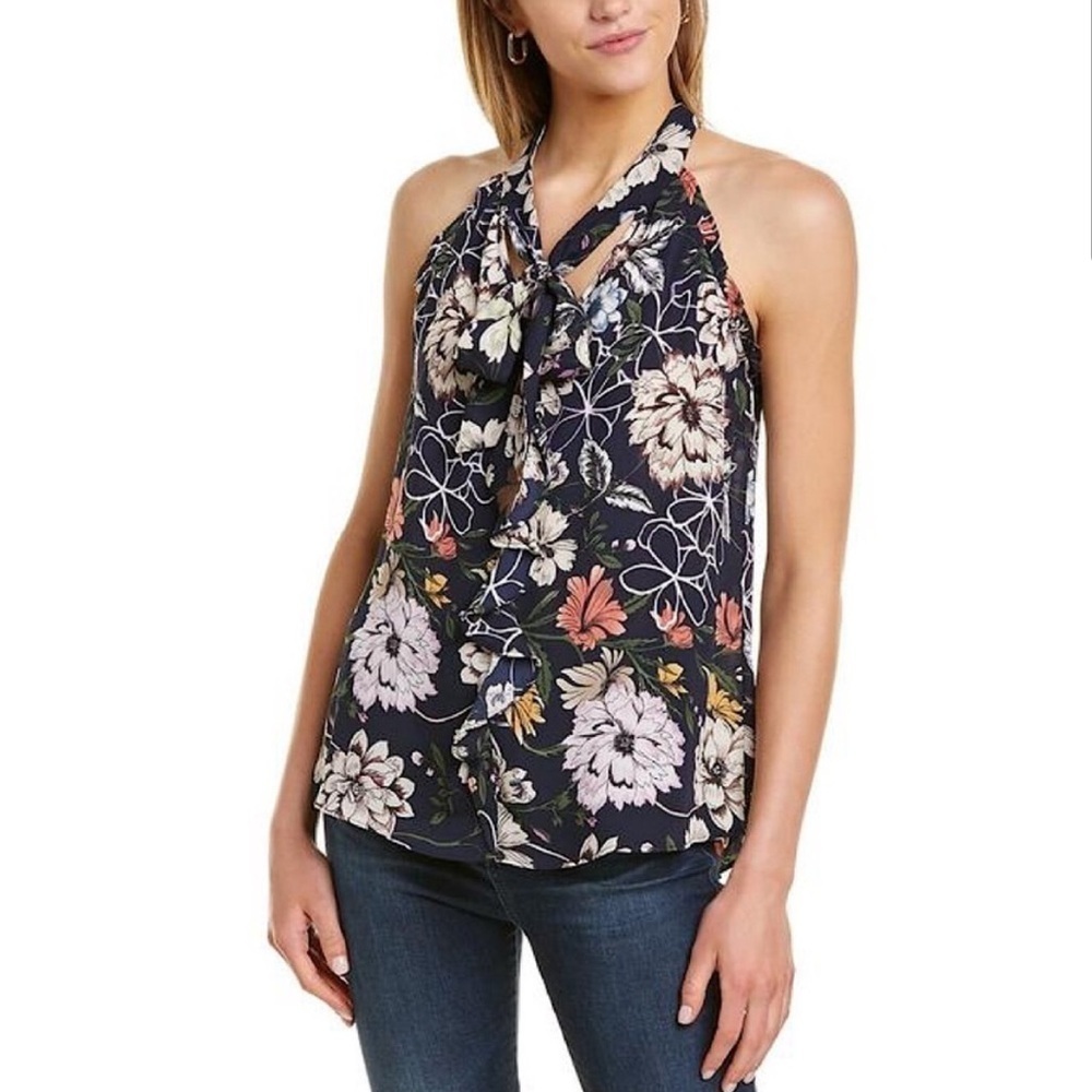 NWT Parker Floral Tie Neck Sleeveless Aquarius Blooms Blouse/Tank Size Small